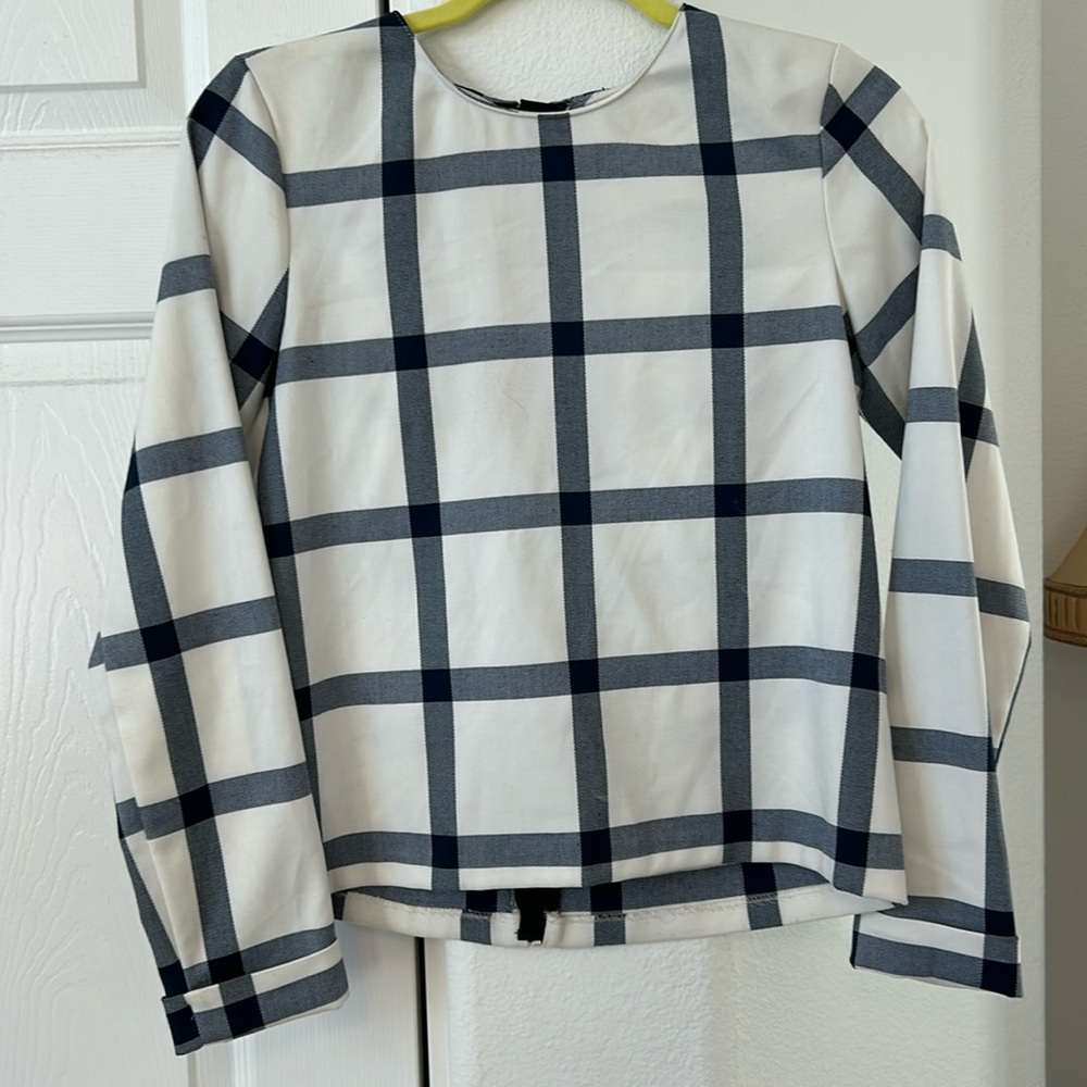 🆕ZARA BASIC Blue plaid pattern long sleeve shirt with back zipper closure